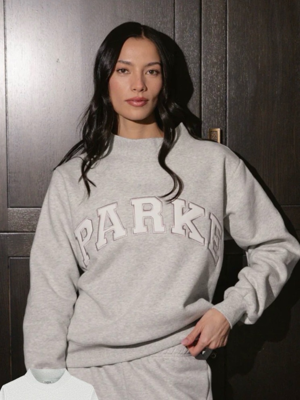 Parke Women's Varsity Mockneck Sweatshirt Grey White Oversized S/M New Classic